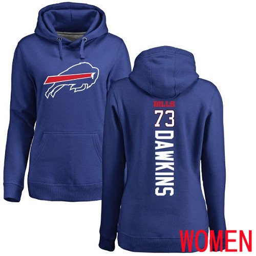 NFL Women Buffalo Bills 73 Dion Dawkins Royal Blue Backer Pullover Hoodie Sweatshirt
